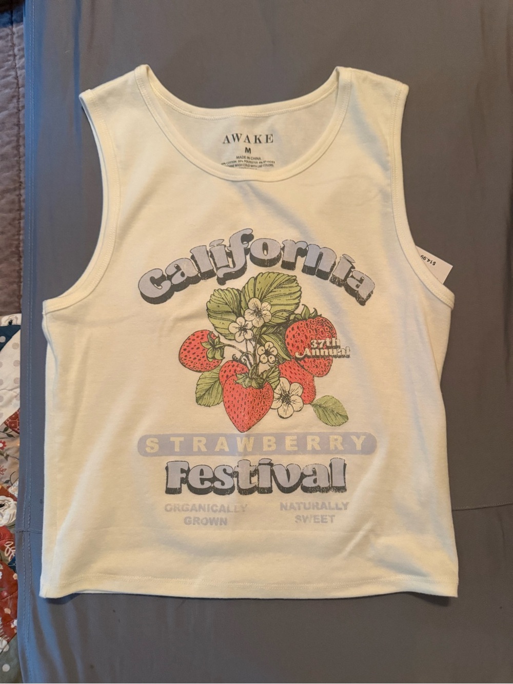 Awake Cream Tank with Red Strawberry Graphic